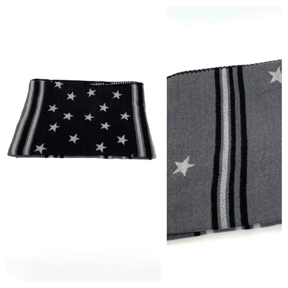 Black & Gray Striped Star Print Shawl Style Soft Blanket Scarf Unbranded New